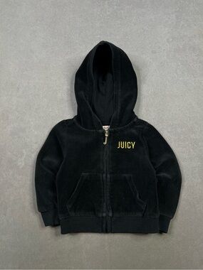 Juicy Couture Black Velour Kids Zip-Up Hoodie with Gold Embroidery